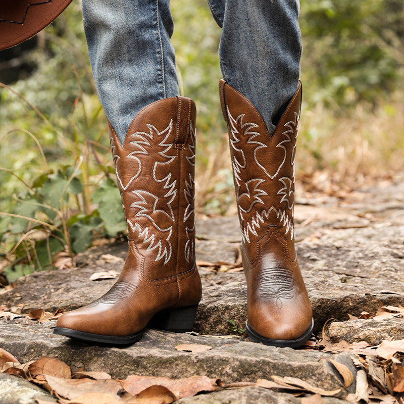 New Men Handmade Cowboy Boots  - đánh giá và giá Sewing Embroidery Fabric